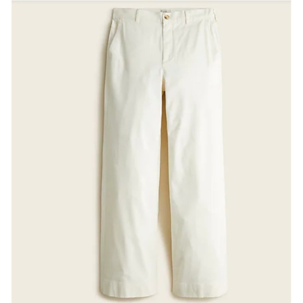 J Crew $128 Ivory/White Full Length Wide Leg Chino Trouser Size 25 BF499